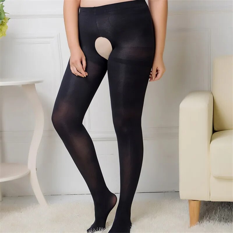 XL High Waist Crotchless Pantyhose